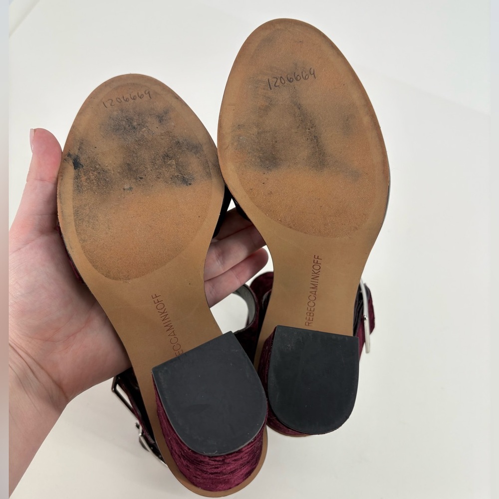 Rebecca Minkoff Jennifer Merlot Velvet Strappy Studded Heels - Picture 6 of 9